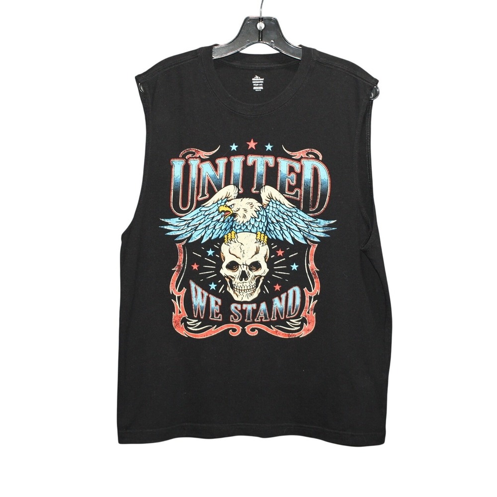 Patriotic Patriotic Skull Eagle Tank Mens M Black United We Stand Sleeveless USA